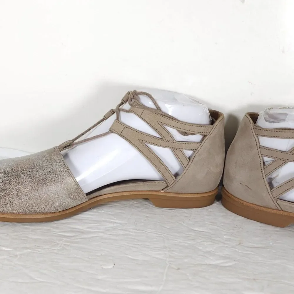 Paul Green Women's Morea US 8,5 Uk 6 Leather Metallic Taupe Lace-Up Sandals